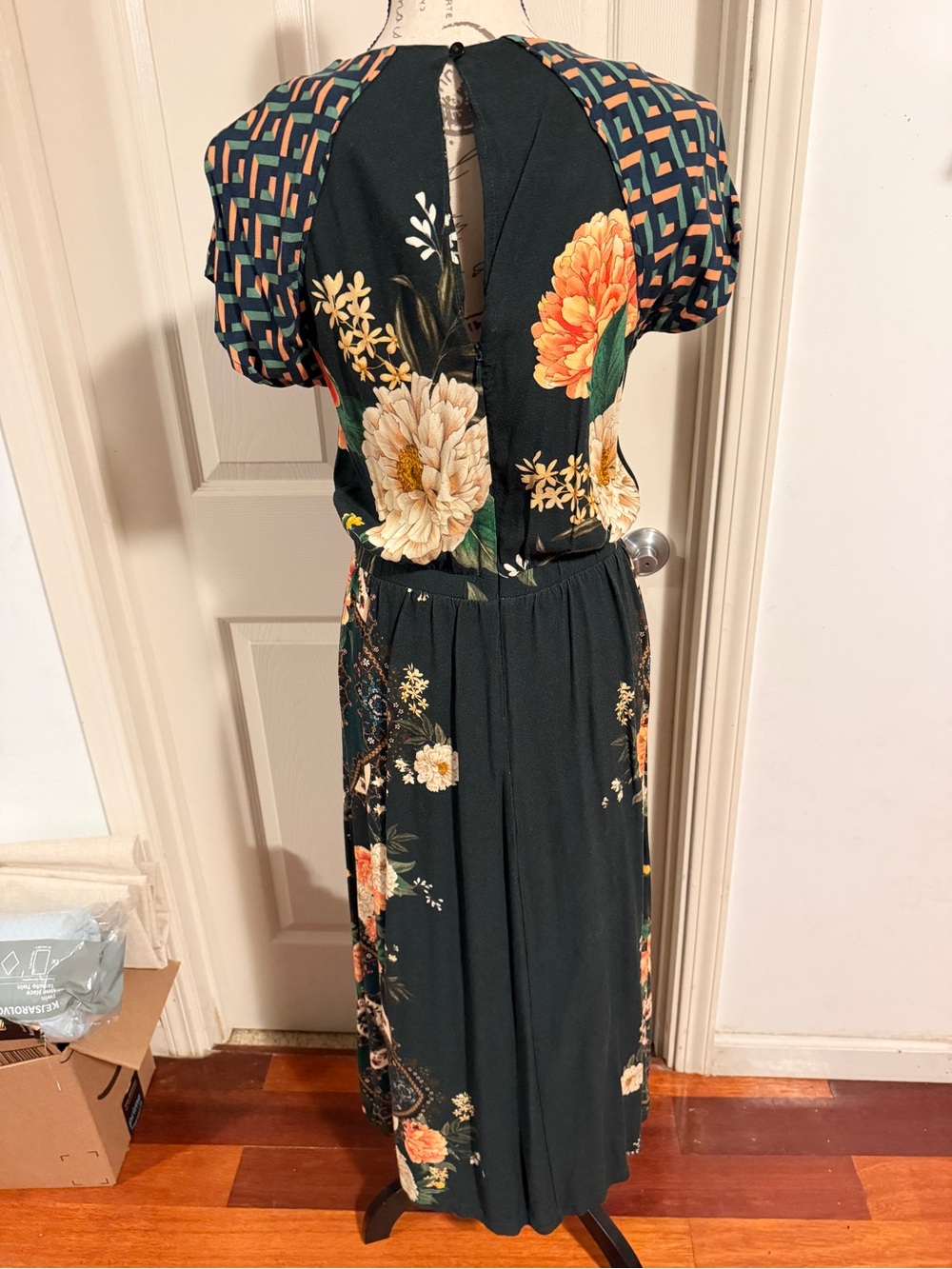 Anthropologie Dark Green Floral Midi Dress by Farm Rio - Picture 4 of 5